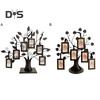 Family Tree Picture Frame Metal Tree Photo Frame Stand with 6 Ornamental 1.77" X 2.56"/2.17" X 3.15" Frames for Wall Table Decor