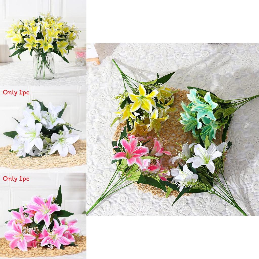 Silk Artificial Lily Flower Bouquet For Home Decor Wedding Party Gift For Loved Ones