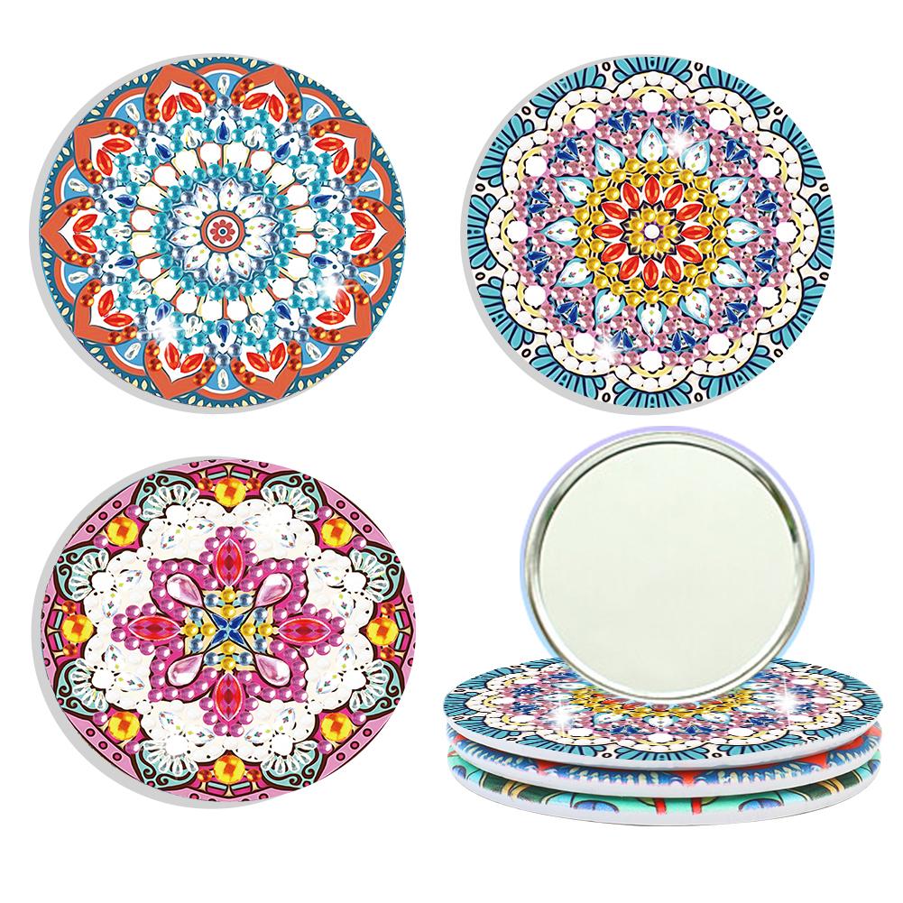 Rhinestone Embroidery Mosaic Makeup Mirror 3pcs Portable DIY Diamond Art Mosaic Makeup Mirror Art Craft Set Datura Pocket Mirror