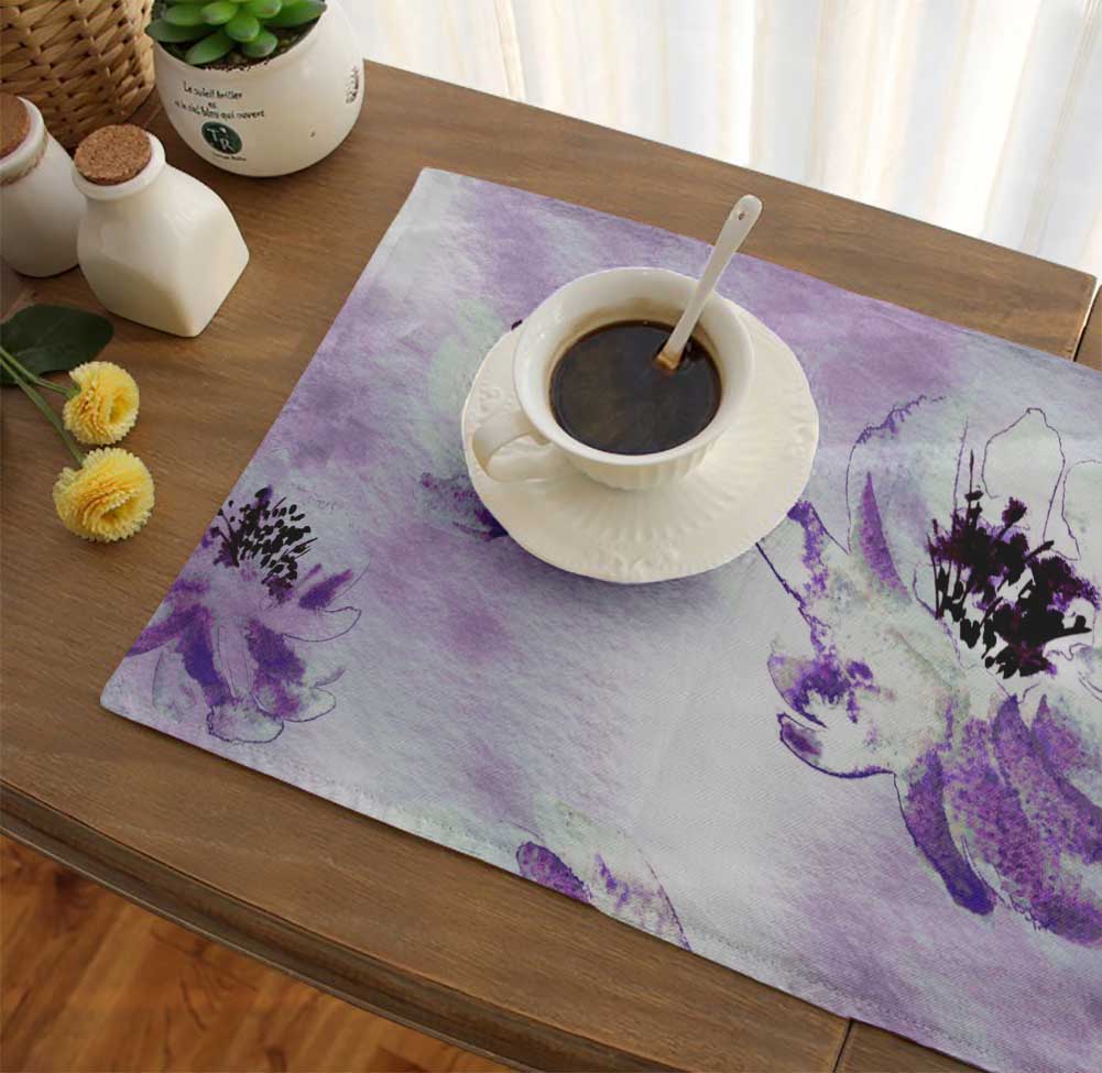 S4Sassy Purple Camellia Kanjiro Watercolor Printed Reversible Fabric Placemats Table Dining Mats-12 X 18 Inches-6