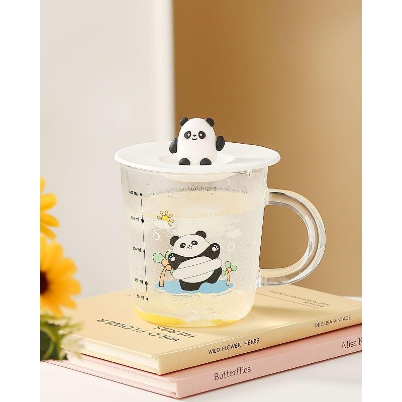Cute Panda High Borosilicate Glass Cup High Appearance Level Covered Office Drinking Cup  Graduated Milk Cup  Coffee Cup