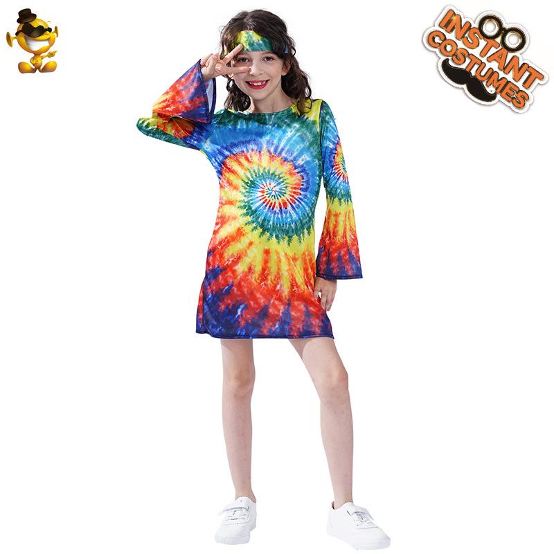 Little girl kids hippie costume vintage colorful hippie skirt stage performance costume distribution