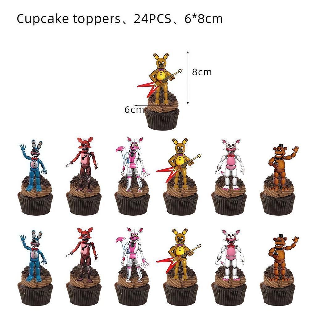 Five Nights Bär Geburtstagsdekorationen Freddyed Geschirr Teller Tasse Banner Kuchenaufsatz FNAF Luftballon Kinder Babyparty Zubehör