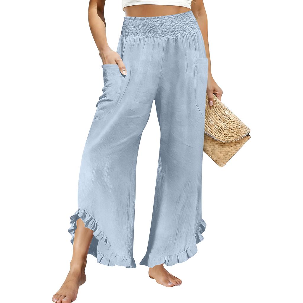 Women's Loose-fitting Wide-leg Pants, Casual Loose-fitting Pants, High-elastic Waistband, Long Pants With Pockets