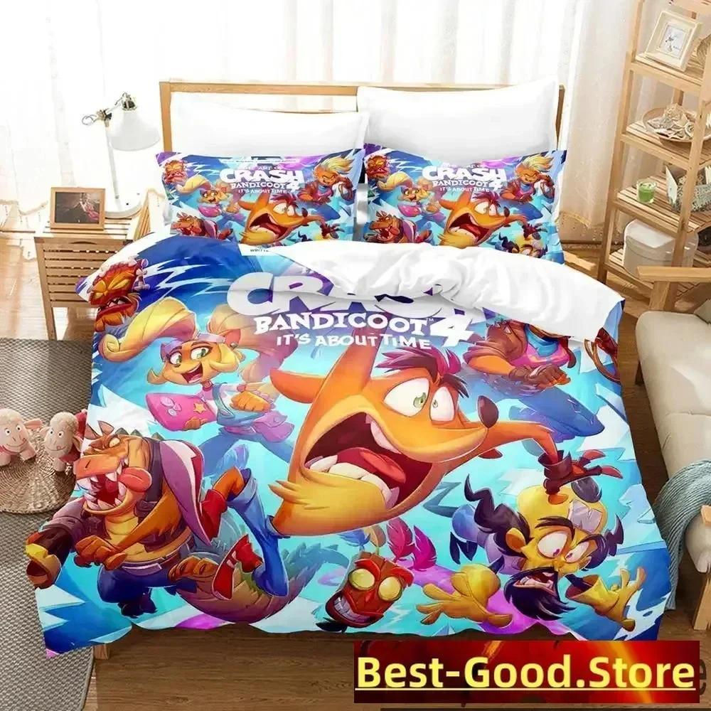 3D Print Crash Bandicoot Game Bedding Set Duvet Cover Sheet Printed Bed Set Pillowcase Full Queen King Size Comforter Bedroom