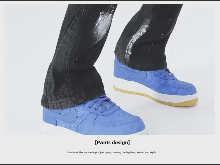 Herren Trendige Europäische & Amerikanische Washed Patchwork Schlagjeans mit Farbklecksen