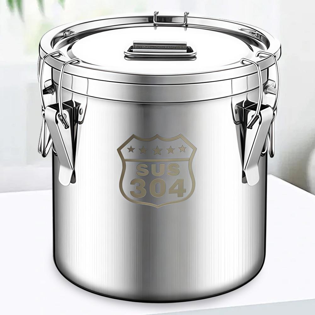 6/12/21/33L 304 Stainless Steel Canister with Seal Lid Food Oil Sugar Milk Storage Bucket with Handles Home Kitchen Container