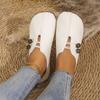 Spring and Autumn new soft leather flat-bottomed casual single shoes women's round head shallow mouth one pedal large size women's shoes