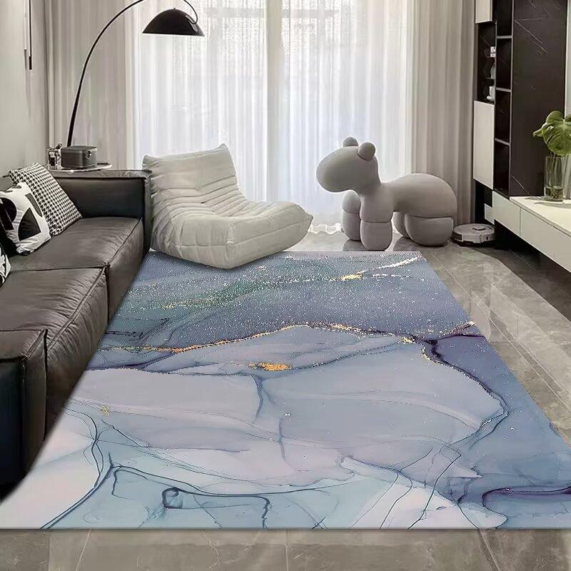 Simple Light Luxury Thickened Crystal Velvet Carpet, Living Room Bedroom Coffee Table Floor Mat, Blue Abstract Ink Carpet