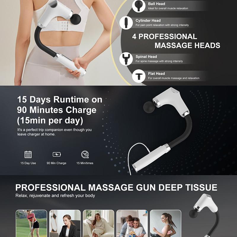 Fascia Gun With Extended Handle And Elbow For Self-assist Massage Of The Upper Lower Back Muscle Relaxation Massage Done Tool