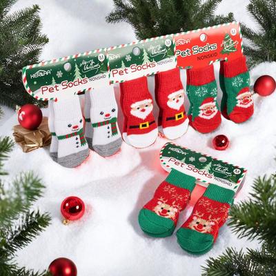 Christmas Dog Socks Non Slip Soft Dog Socks Thickening Knitted Socks for Small Medium Large Dogs Christmas Celebration Home Use
