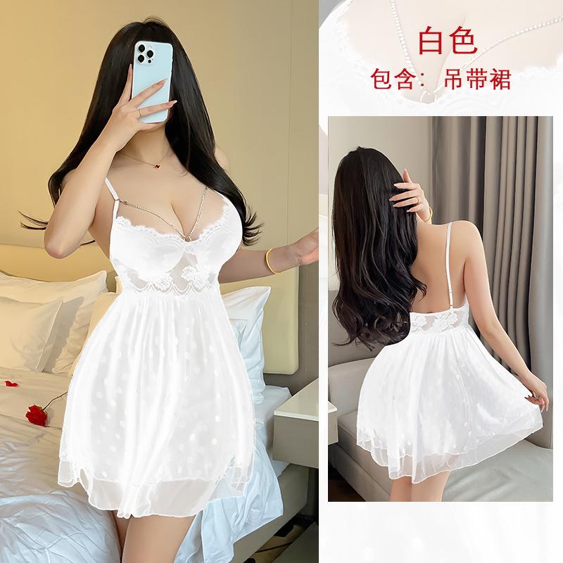 

Сексуальная сексуальная подтяжка кружево чистое желание искушение пижама полая перспектива сетчатая ночная рубашка L