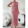 2026 Women's Spring/Summer Sleeveless Back-Slit Ruched Tight-Fitting Bodycon Dress