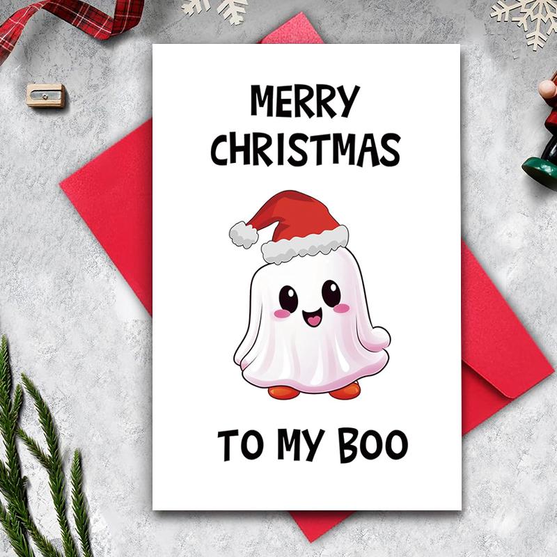 1pc Cute Christmas Card For Him, Merry Christmas Card For Husband Boyfriend, Spooky Xmas Holiday Card, Merry Christmas To My Boo
