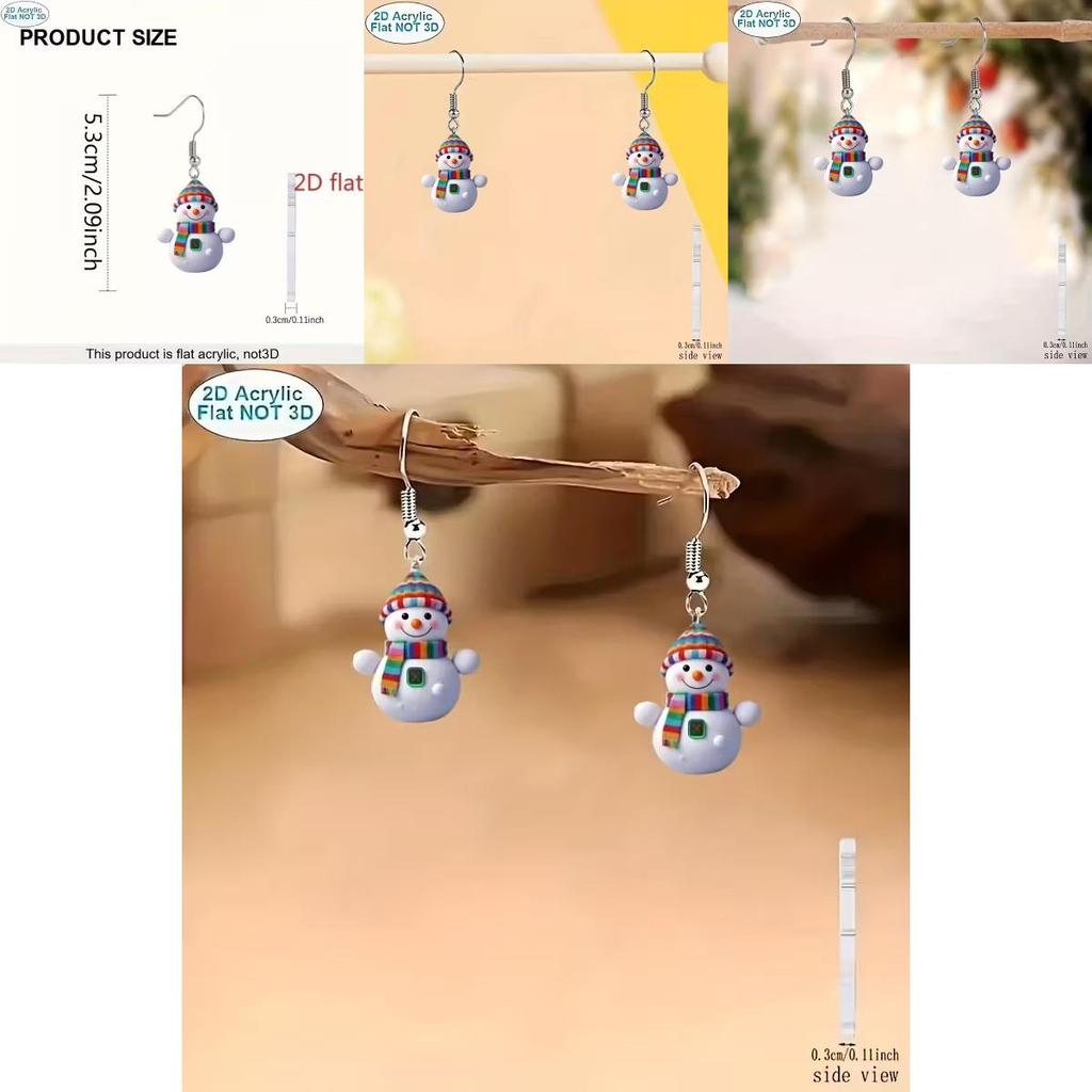 Christmas Snowman Acrylic Cartoon Earrings With Silver Ear Pins For Holiday Party Accessory