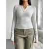 Women's Fall and Winter Tops Y2K Temperament Slim V-neck Buttons Long-sleeved T-shirt