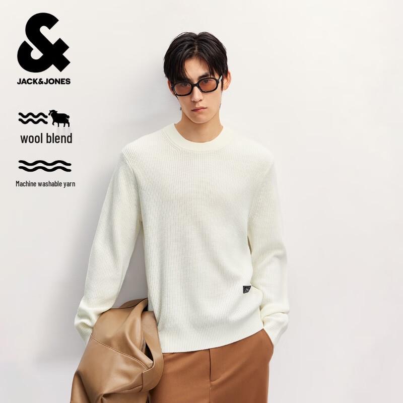 JACK&JONES Men's Fall Washed Wool Blend Crew Neck Sweater