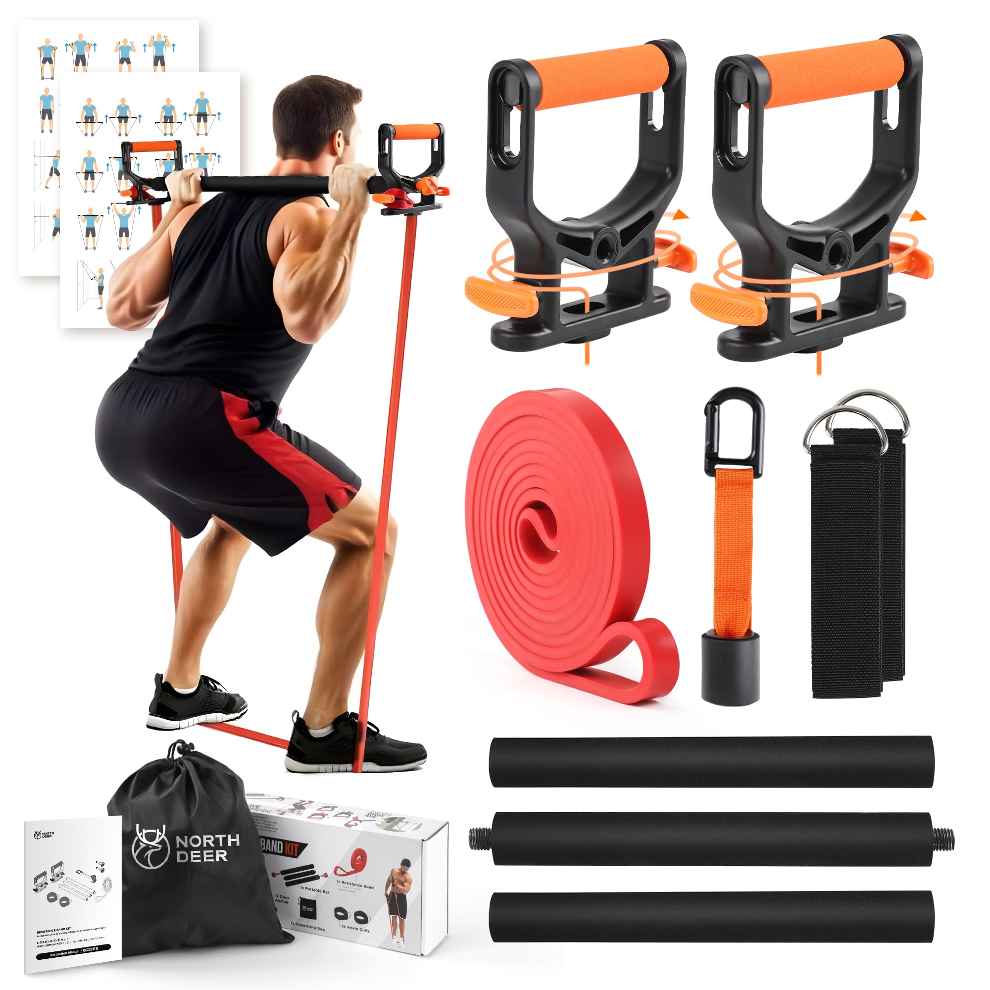 

Northdeer New Resistance Band Set with Power Portable Door and Ankle Adjustable Resistance Band Set with Storage Pouch and Japanese Ideal for and
