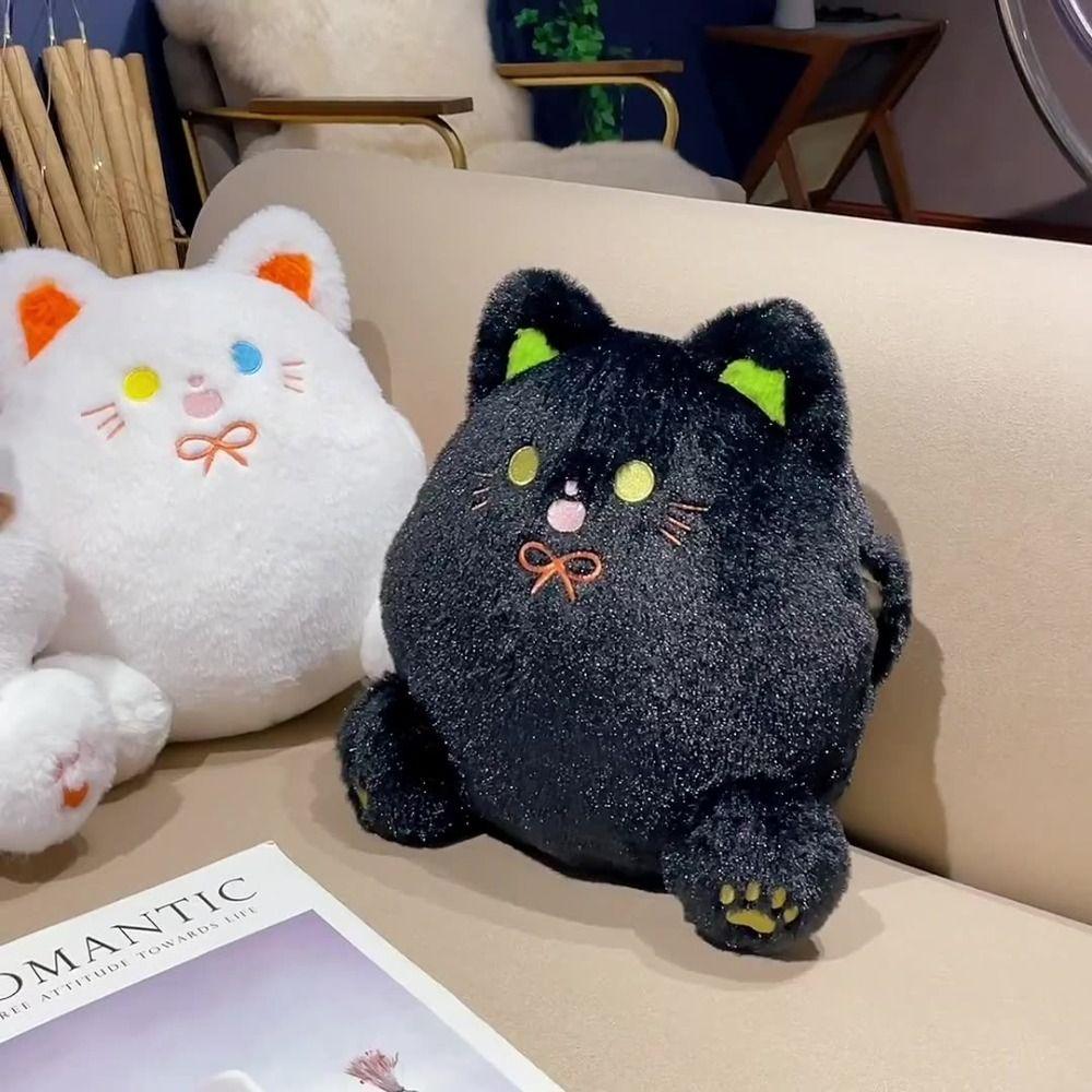 with Hand Pocket White Cat Plush Pillow Smile Black Cat Plush Doll  Home Decor