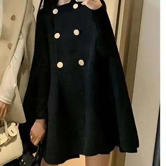 Women's Autumn Winter British Style Woolen Coat Loose Cowl Neck Wrap Shoulder Top Korean Version Casual Fashion Outerwear
