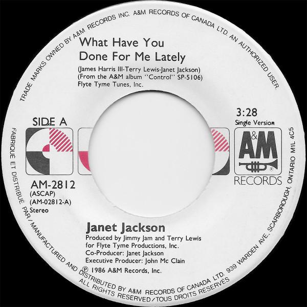 

7inch Record JANET JACKSON What Have You Done For Me Lately AM2812 AM Records 1986 Canada Pop Used