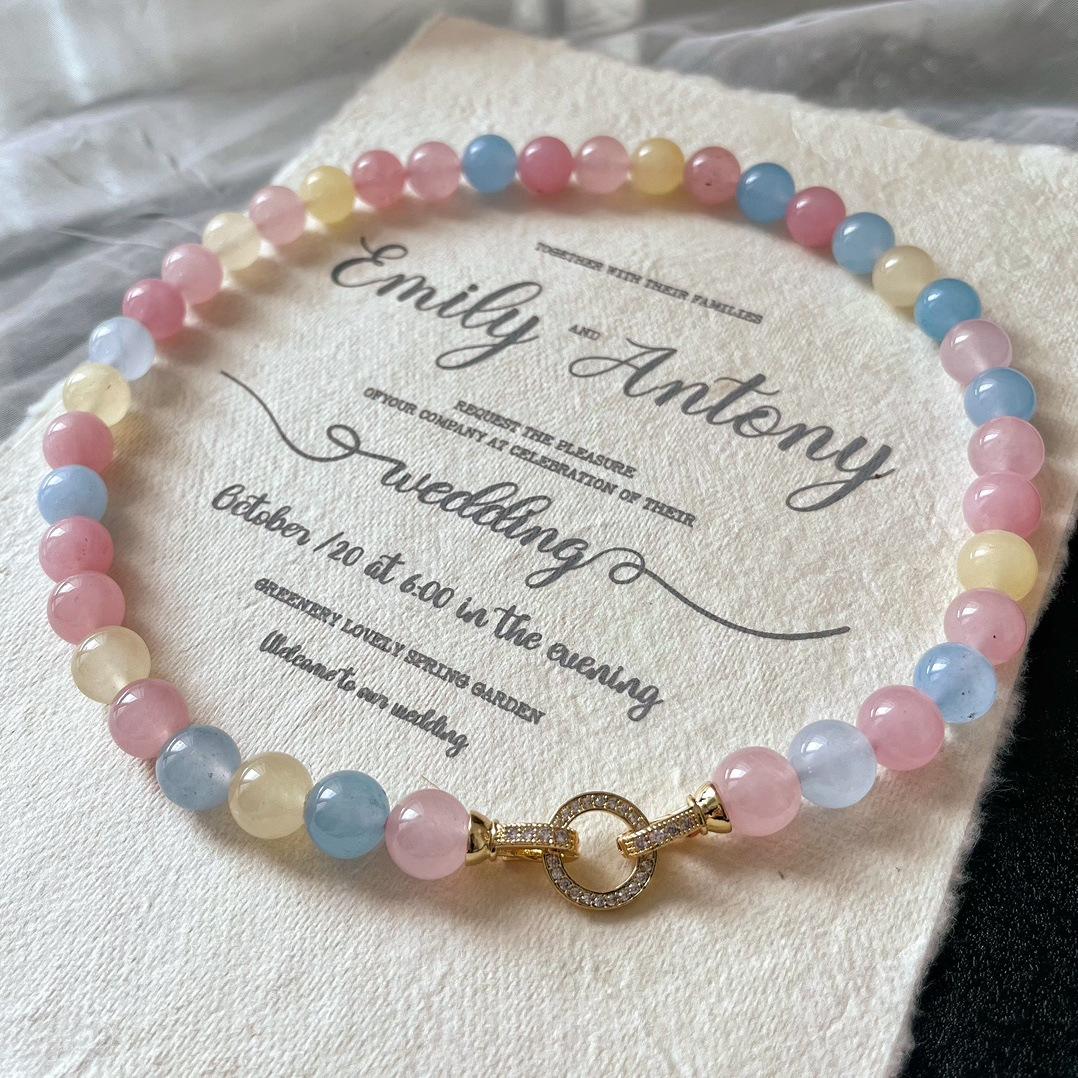 National Style Retro Candy Dopamine Natural Quartzite Jade Collarbone Chain Necklace Women S Neck Chain