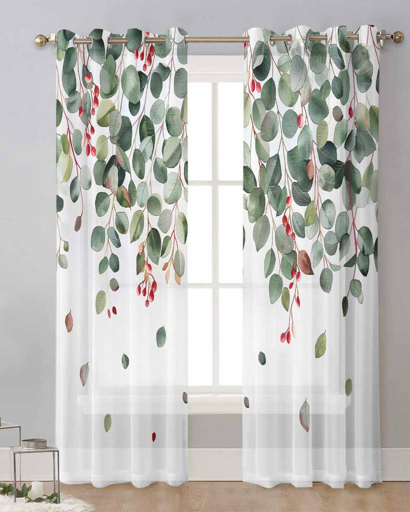 Blätter Zweige Früchte Transparente Vorhänge zur Wohnzimmerdekoration Fenstergardinen für die Küche Tüll Voile Organza Vorhänge