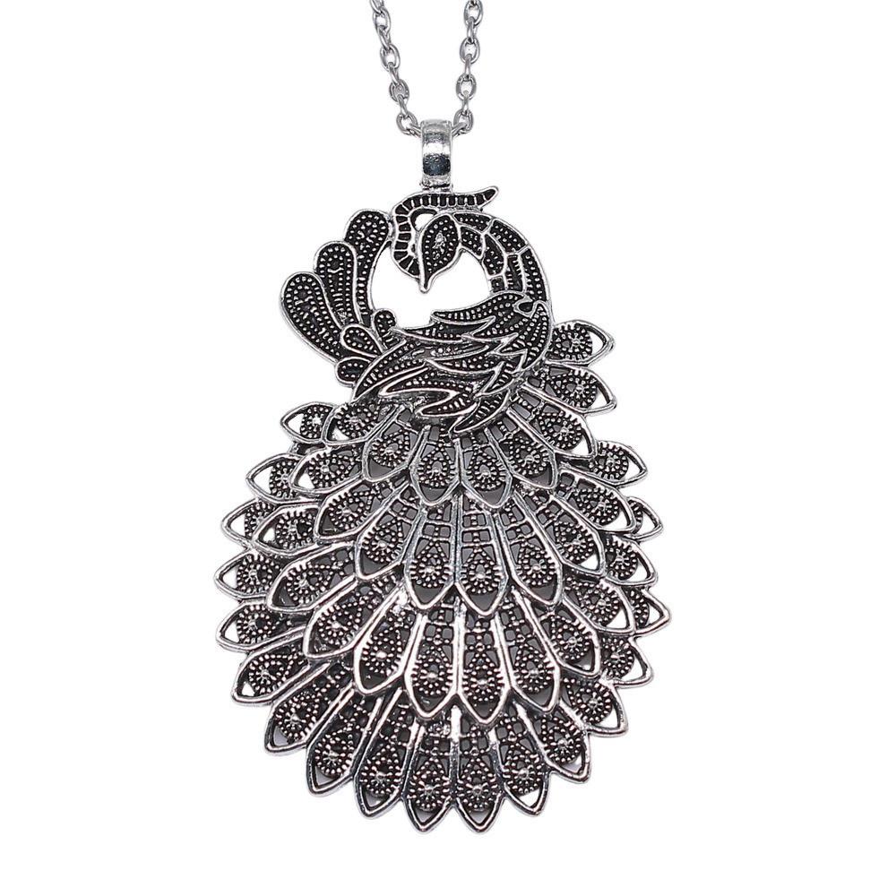 Peacock Pendant Bird Necklace Owl Ethnic Boho Jewelry for Female 45cm or 70cm Long Chain