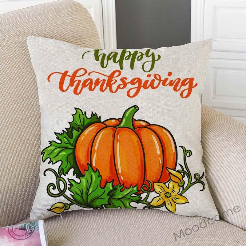 Gold Autumn Fall Pumpkin Harvest Art Thanksgiving Day Decoration Throw Pillow Car Pillow Case Cotton Linen Sofa Cushion Covers