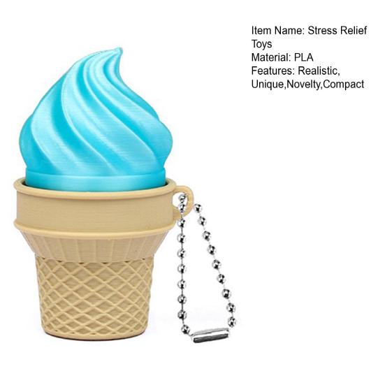 Ice Cream Cone Fidget Keychain 3D Printed Stress Relief Toy with Mechanical Keyboard Clicker Portable Decompression Gadget for Backpack Bag Keys Fun