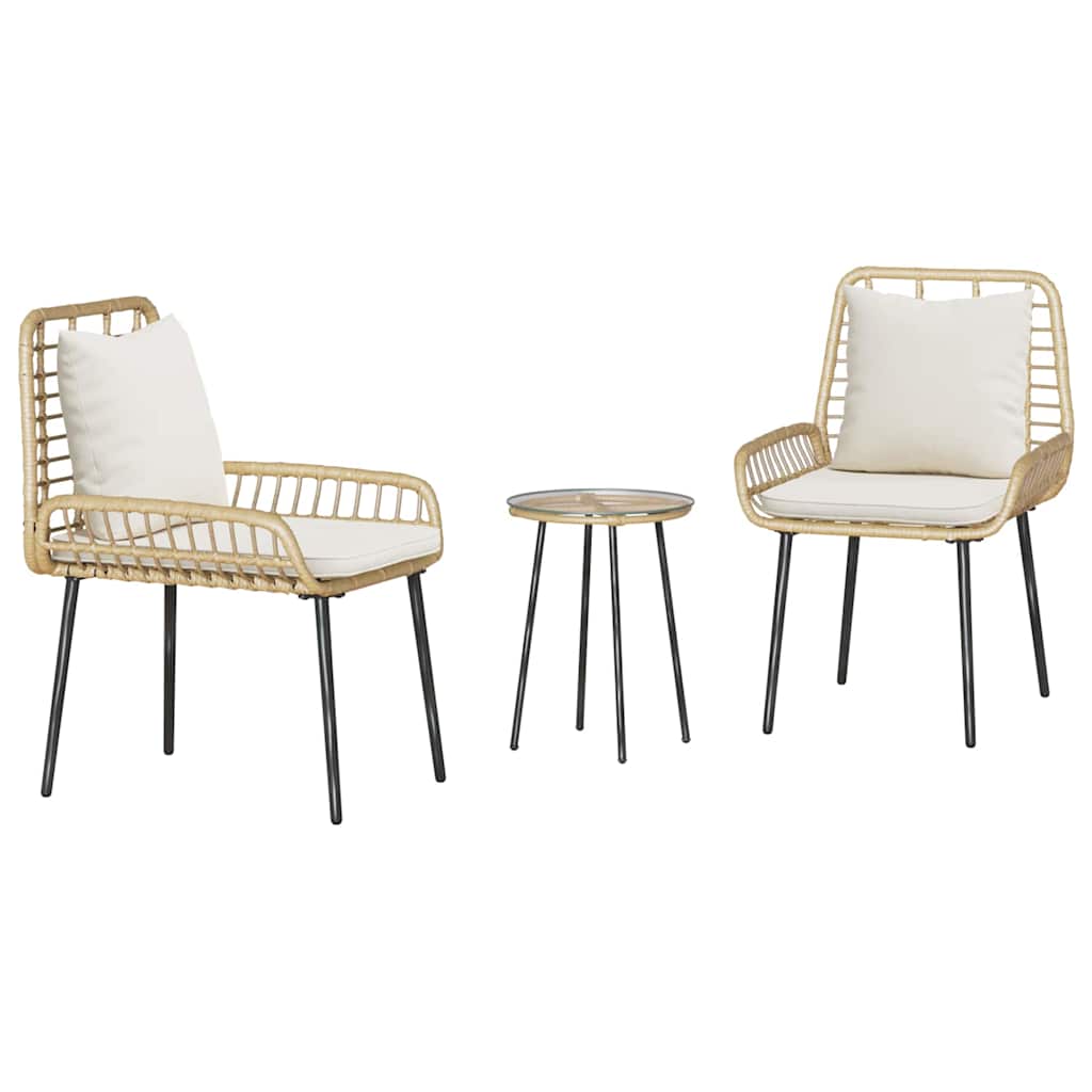 Garden Dining Set 3 Pcs Brown and Cream Poly Rattan