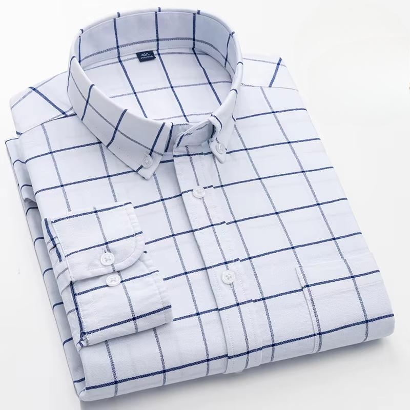 100% Baumwolle Oxford Langarmhemden für Herren Langarm Slim Fit Formell Unifarben Hemd Freizeit Elegant Karierte Oberteile Schwarze Kleidung