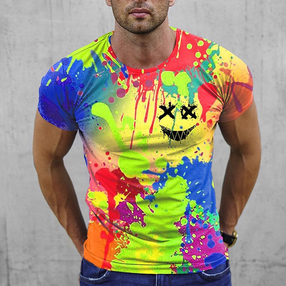 Boutique Summer Sports Fitness Breathable Men's Undershirt Short Sleeve 3D Graffiti Printed Round Neck Casual T-Shirt Hot Sale