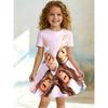 Little Girls 3 Styles Cute Anime Game Capybara Cartoon Print Round Neck Short Sleeve A-Line Kids Summer Flared Swing Dress