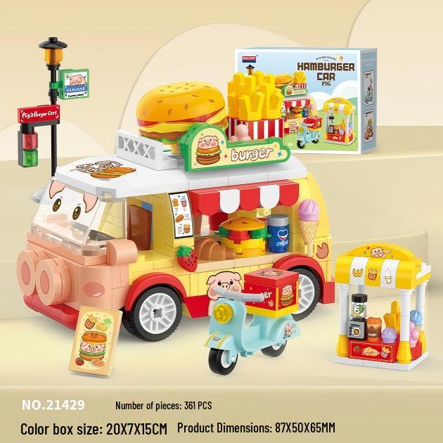 Micro Particle Building Blocks: Car Model & Hamburger Milk Tea Cart