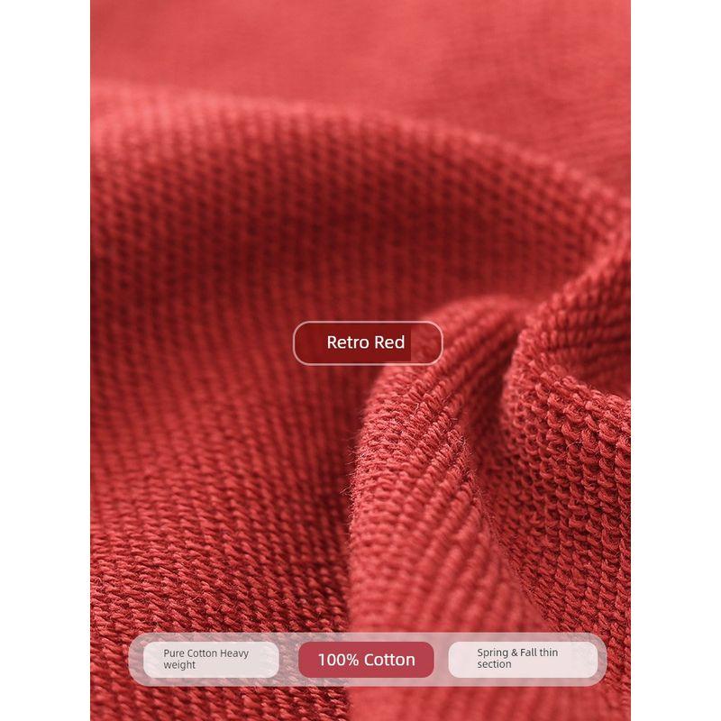 Spring Red Pure Cotton Casual Female Winter Fleece-Lined Track Pants