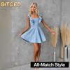 BITCED Fashion Summer Spring Solid Color Print Sleeveless Square Collar Casual Dresses