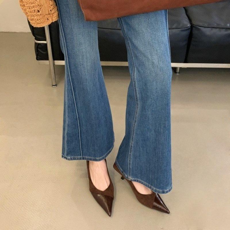 Comfortable Pointed Toe Low Heel Single Shoes for Women Soft Velvet Upgraded Brown Color Korean Style Mid Heel Summer Shoes