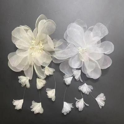 Fabric Three-dimensional Flower with Tassels Reusable Organza Flower DIY Embroidered Handmade Hanging Flowers