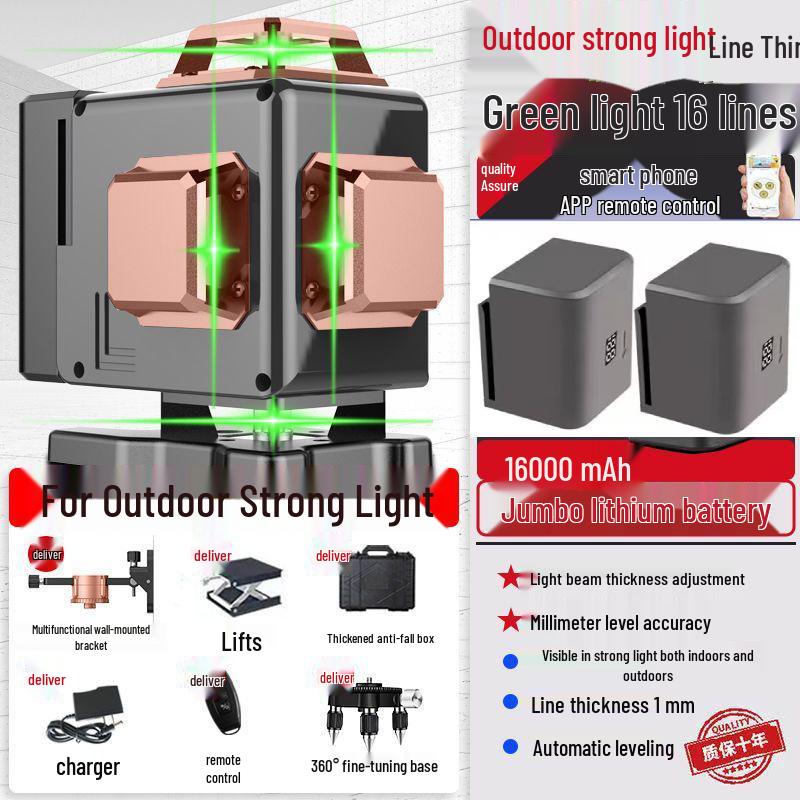 12-Line High-Precision Laser Level with Infrared for Indoor/Outdoor Use