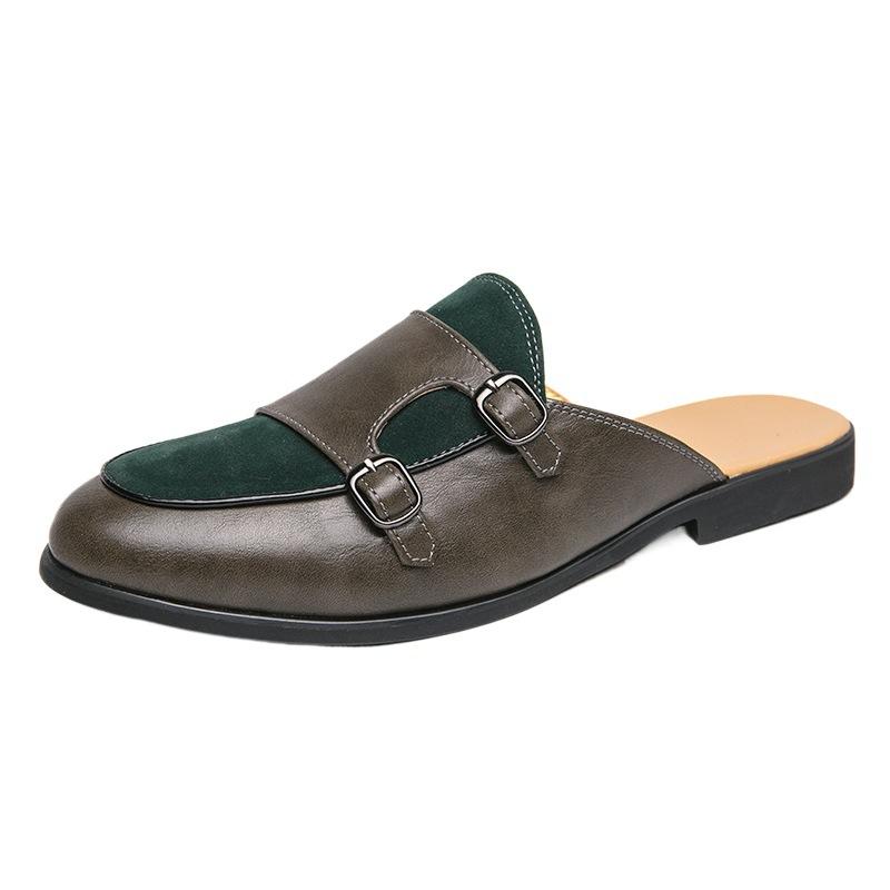 Baotou Half Drag Doudou Shoes Color Matching Leather Shoes Men's 2025 Summer New Men's Leathershoes