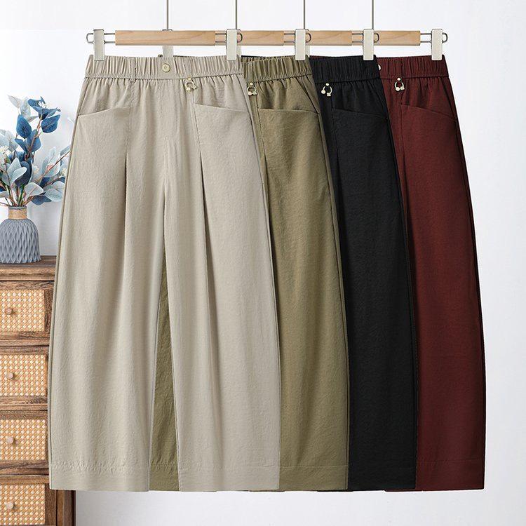 

Mom s Summer Ice Silk Breathable Elastic Waist Pants for Middle-Aged Women - 2024 Style 5XL слонова кістка