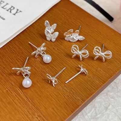 Sweet Stud Earrings Butterfly Bow Pearl Stud Earring for Women Fine Jewelry High Luxury Vintage Accessories