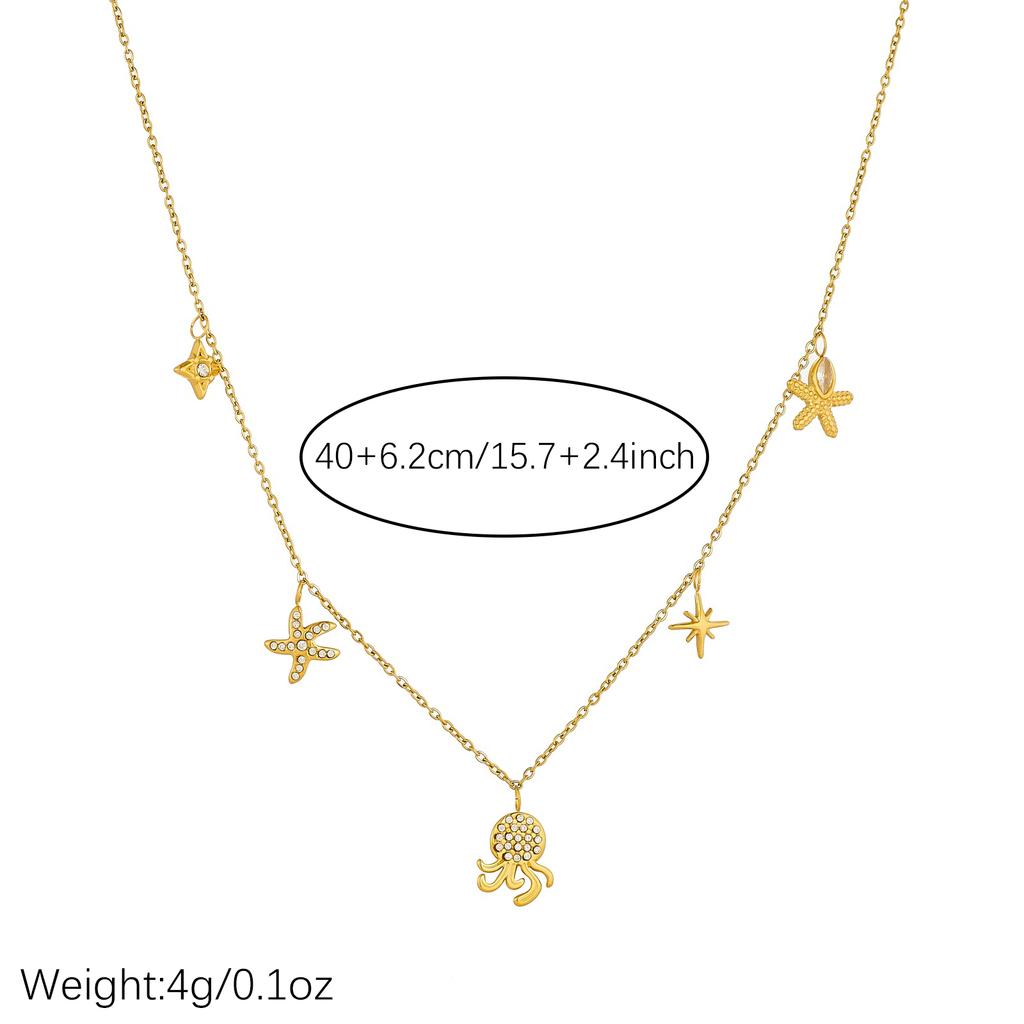 DIEYURO 316L Stainless Steel Golden Octopus Starfish Inlay Zircon Star Pendant Necklace for Women Ocean Neck Chain Jewelry Gift