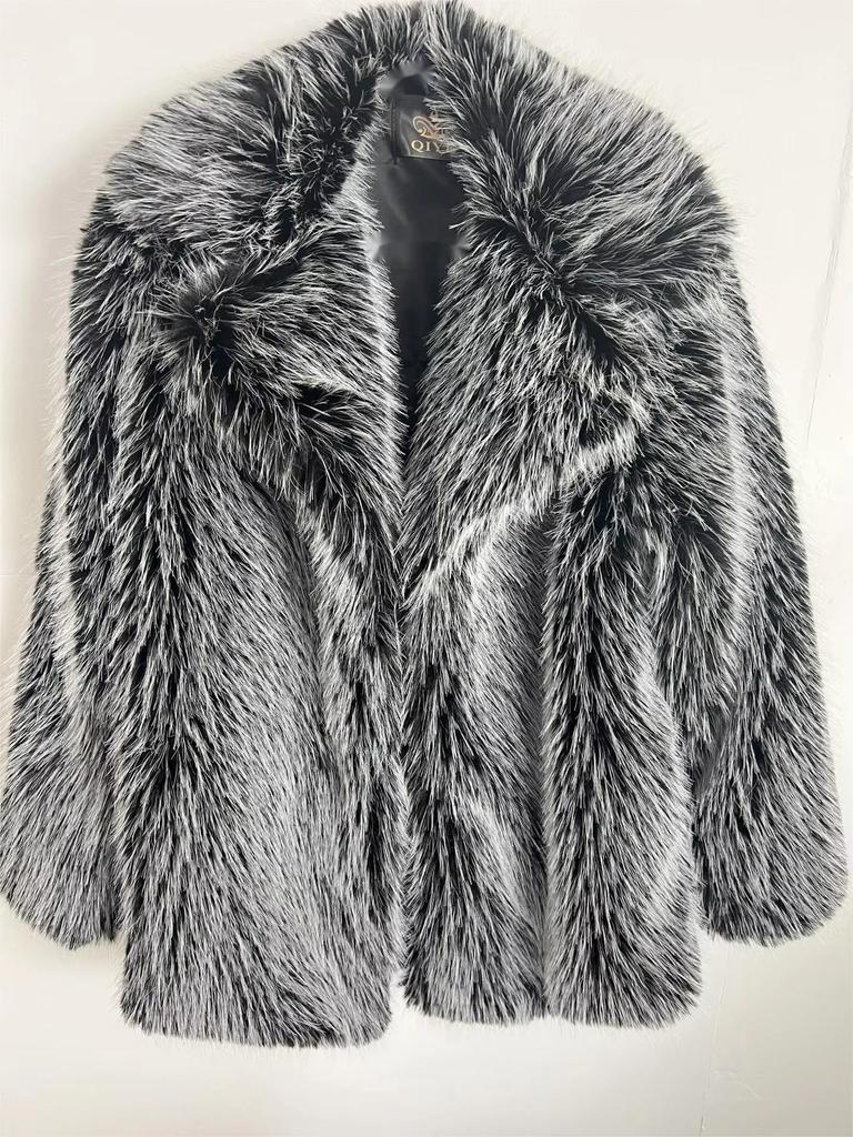 Eco-Friendly Faux Fur Mid-Length Women's Coat - Warm Winter 2025 European & American Style