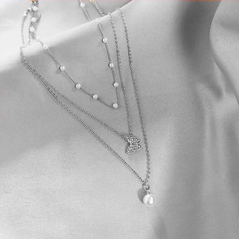 New Fashion Silver Color Double Layer Star Moon Necklace for Women Charm Delicate Zircon Stainless Steel Choker Chain Jewelry