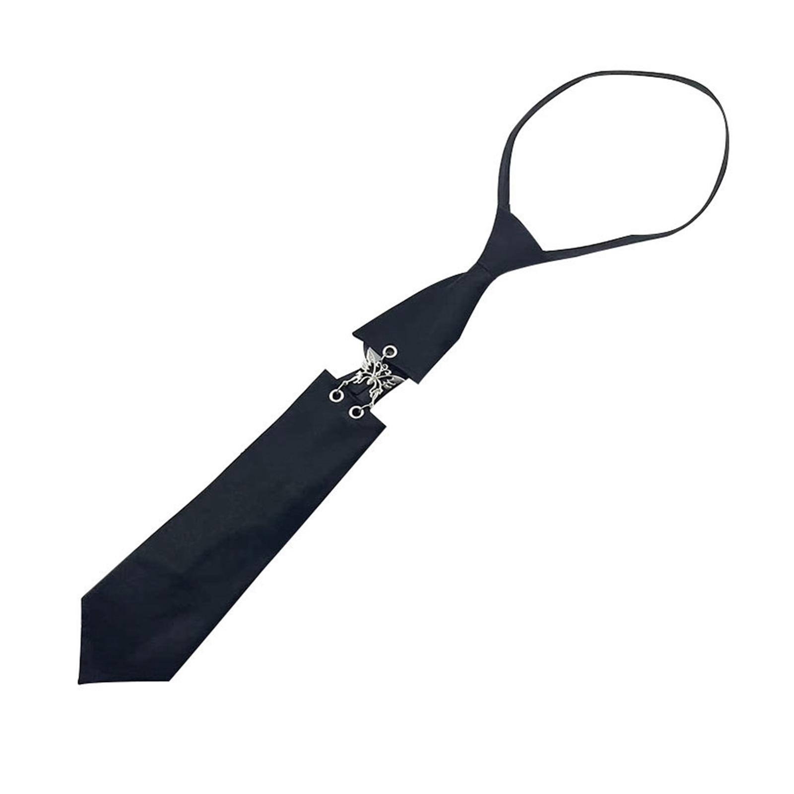 

Унисекс Регулируемая длина Черные галстуки с металлическим бабочкой-звеном Винтажный панк Предварительно завязанный галстук Преппи Униформа Шейный аксессуар чёрный