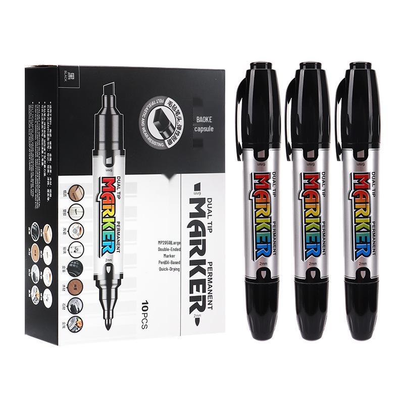 Bao Ke MP2959 Double-Ended Waterproof Permanent Marker, 12 Quick-Drying Oil-Based Refillable Colors