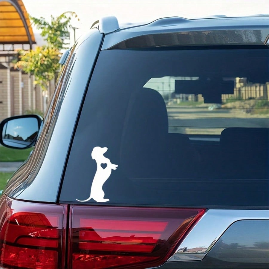 Dachshund Heart Shape Silhouette Vinyl Sticker For Car, Truck, Laptop, 6 Inch/15.3cm White Reflective Carving Decal, Stickers, Wall Decal, Vinyl Decal
