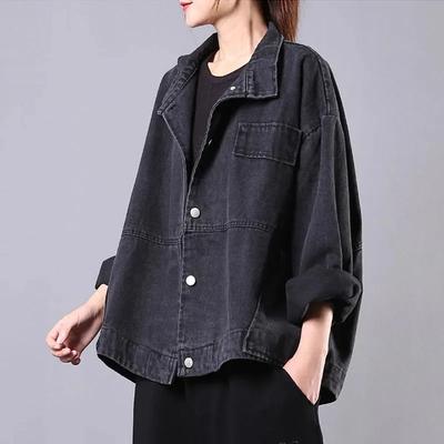Giacca di Jeans da Donna Primavera Autunno Larga Casual Letteraria Retro Giacca di Jeans Maniche Lunghe Corta